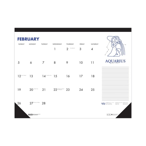 Recycled Zodiac Desk Pad Calendar, 17x22, White SheeT, Black Binding/Corner, 12-Month (Jan-Dec) 2023